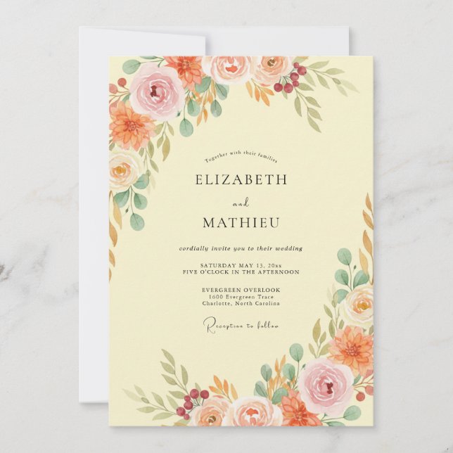 Butter Yellow Ranunculus Soft Eucalyptus Wedding Invitation (Front)