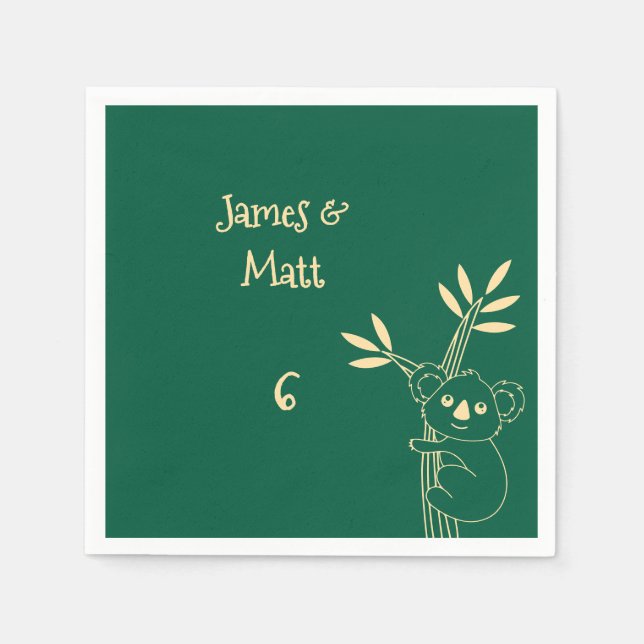 Butter Yellow & Red Australian Animals Birthday  Napkin (Front)