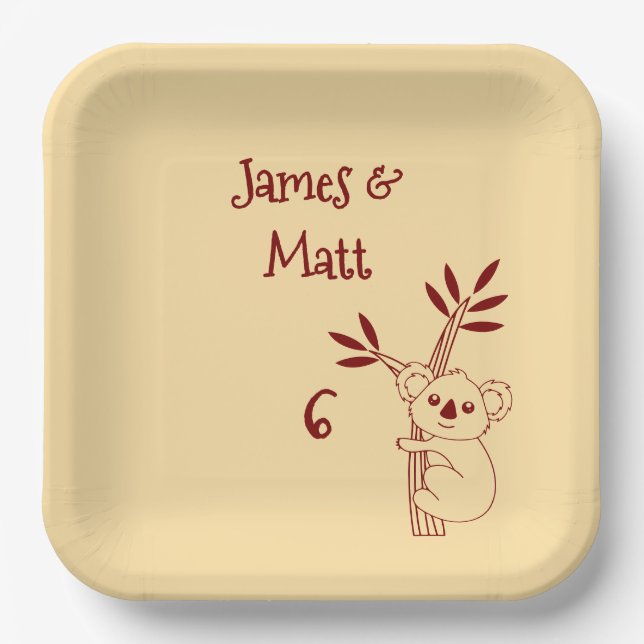 Butter Yellow & Red Australian Animals Birthday  Paper Plate (Front)