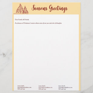 Butter Yellow Red Christmas Tree Letter & Photos Custom Letterhead