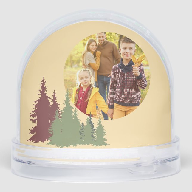Butter Yellow Red & Green Pine Tree Christmas Snowglobe (Back)