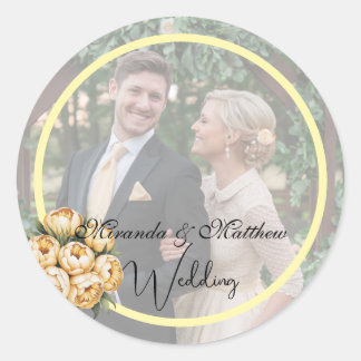 Butter-Yellow Rose Bouquet Wedding Photo Classic Round Sticker