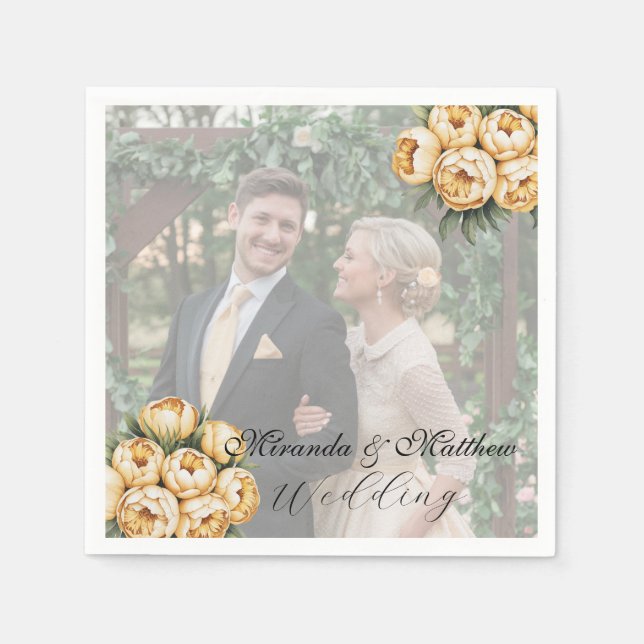 Butter-Yellow Rose Bouquet Wedding Photo Napkin (Front)