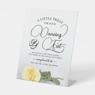 Butter Yellow Rose Dancing Feet Flip Flop Wedding  Pedestal Sign