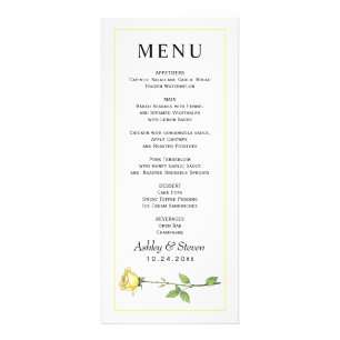 Butter yellow rose flower budget wedding menu card