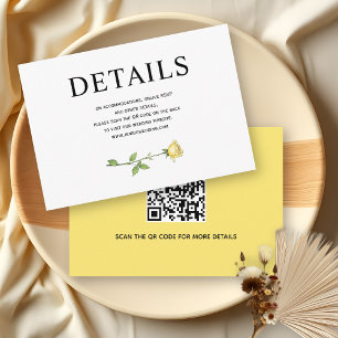 Butter yellow rose flowers QR wedding details Enclosure Card