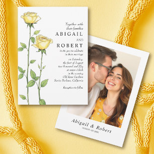 Butter yellow rose flowers romantic floral wedding invitation