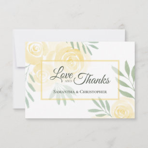 Butter Yellow & Sage Roses Love & Thanks Wedding Thank You Card