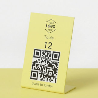 Butter Yellow Scan to Order QR Code Table Number Pedestal Sign