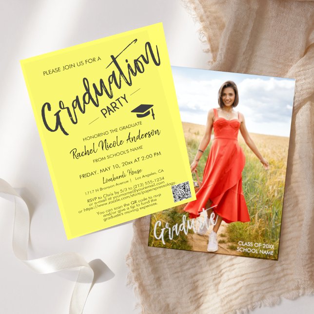 Butter Yellow Script QR Code Photo Graduation Invitation (Creator Uploaded)