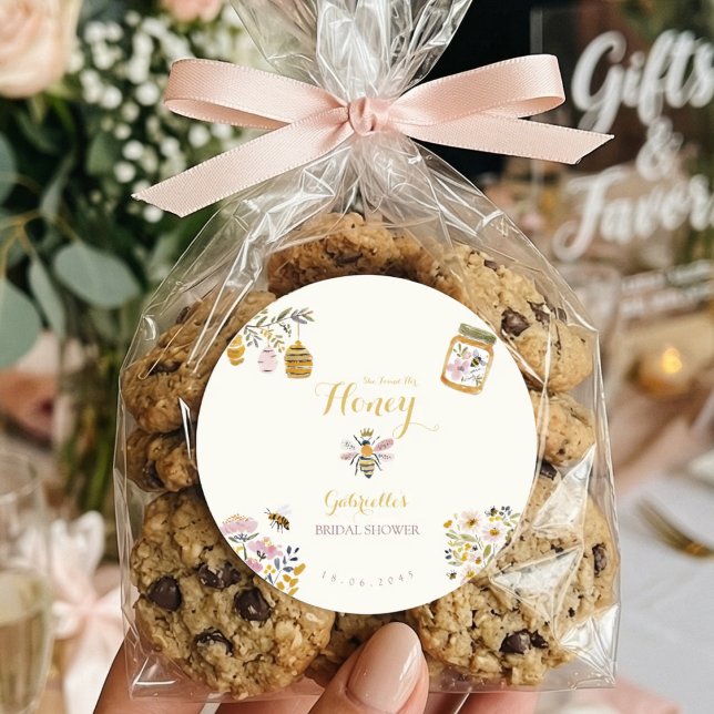 Butter Yellow She Found Her Honey Bee Bridal Party Classic Round Sticker (Creator Uploaded)