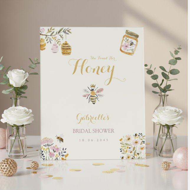Butter Yellow She Found Her Honey Bee Bridal Party Pedestal Sign (Creator Uploaded)