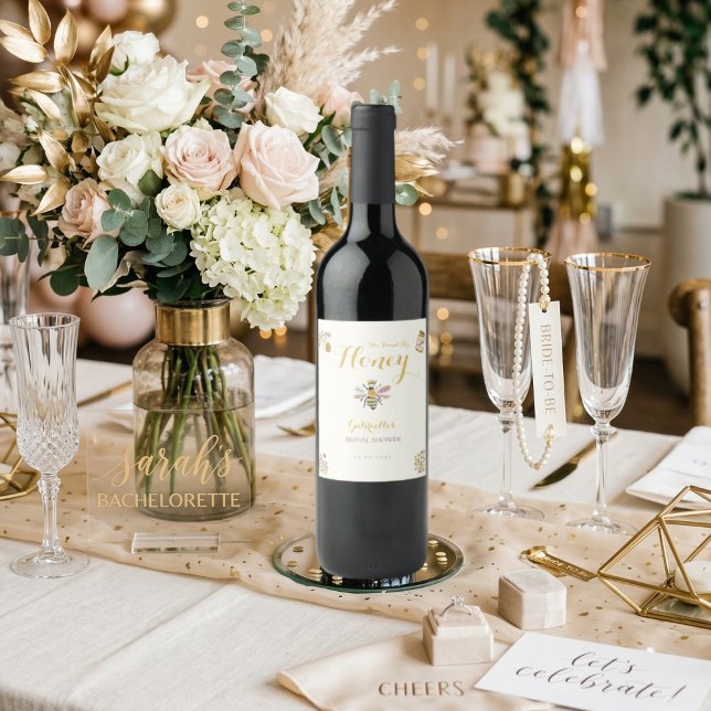 Butter Yellow She Found Her Honey Bee Bridal Party Wine Label (Creator Uploaded)