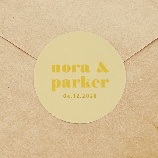 Butter Yellow Simple Monogram Wedding Classic Round Sticker (Butter Yellow Simple Monogram Wedding Classic Round Sticker)