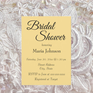 Butter Yellow Simple Style Wedding Bridal Shower Invitation