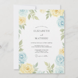 Butter Yellow Sky Ranunculus Eucalyptus Wedding Invitation