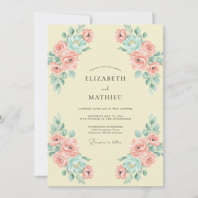 Butter Yellow Soft Floral Wedding Invitation (Front)