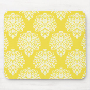 Butter Yellow Southern Cottage Damask Mouse Mat