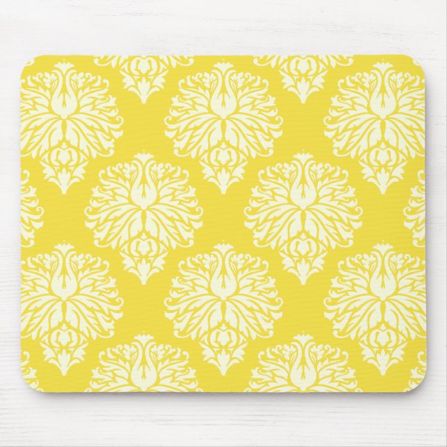 Butter Yellow Southern Cottage Damask Mouse Mat (Front)