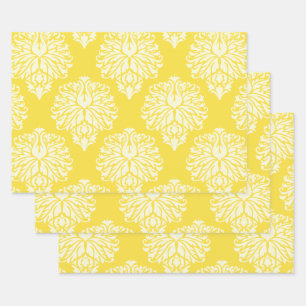 Butter Yellow Southern Cottage Damask Wrapping Paper Sheet