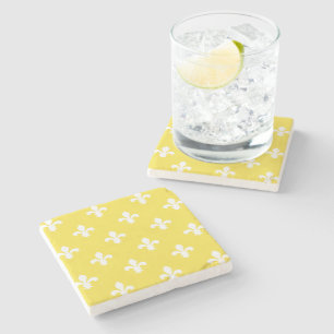 Butter Yellow Southern Cottage Fleur de Lys Stone Coaster