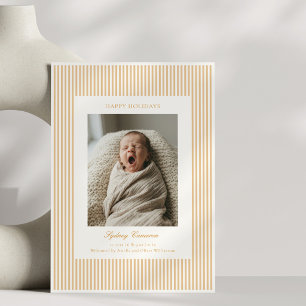 Butter Yellow Striped New Baby Photo Christmas Holiday Card