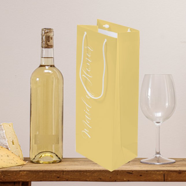 Butter Yellow Stylised Script Maid of Honour Wine Gift Bag (In Situ)
