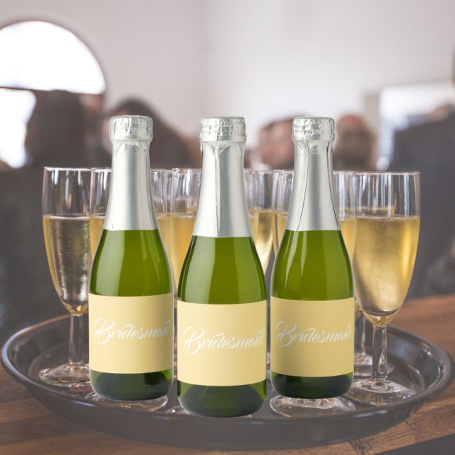 Butter Yellow Stylised Script Wedding Bridesmaid Sparkling Wine Label (In Situ Wedding)