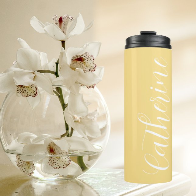 Butter Yellow Stylised Wedding Bridesmaid Thermal Tumbler (In Situ)