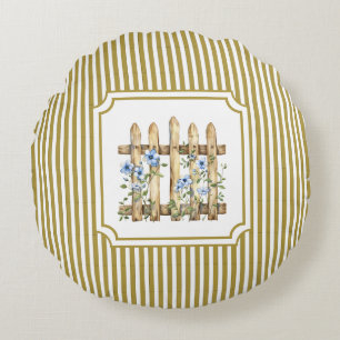 Butter Yellow Sun-Drenched Floral Stripe Round Cushion
