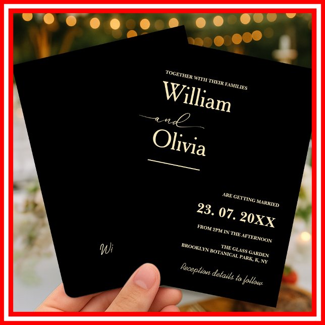Butter Yellow Text on Black Wedding Invitation (Creator Uploaded)