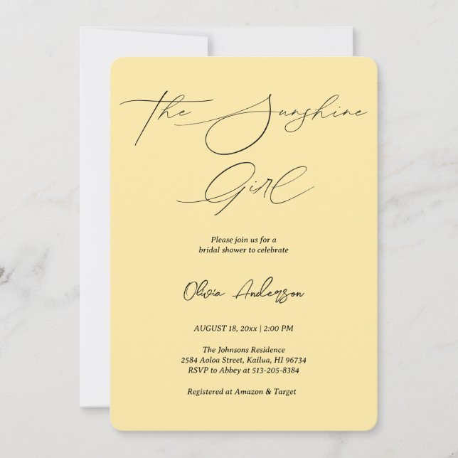 Butter Yellow The Sunshine Girl Bridal Shower Invitation (Front)