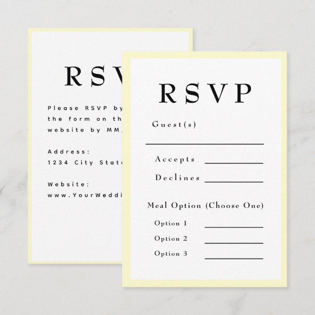 Butter Yellow Timeless Wedding RSVP Card (Front/Back)