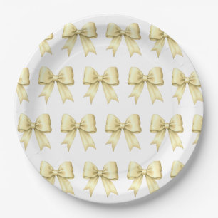 Butter Yellow Vintage Satin Bow Pattern Paper Plate