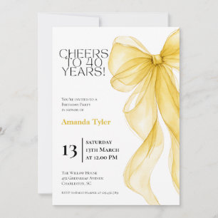 Butter Yellow Watercolor Bow 40th Birthday Invitat Invitation