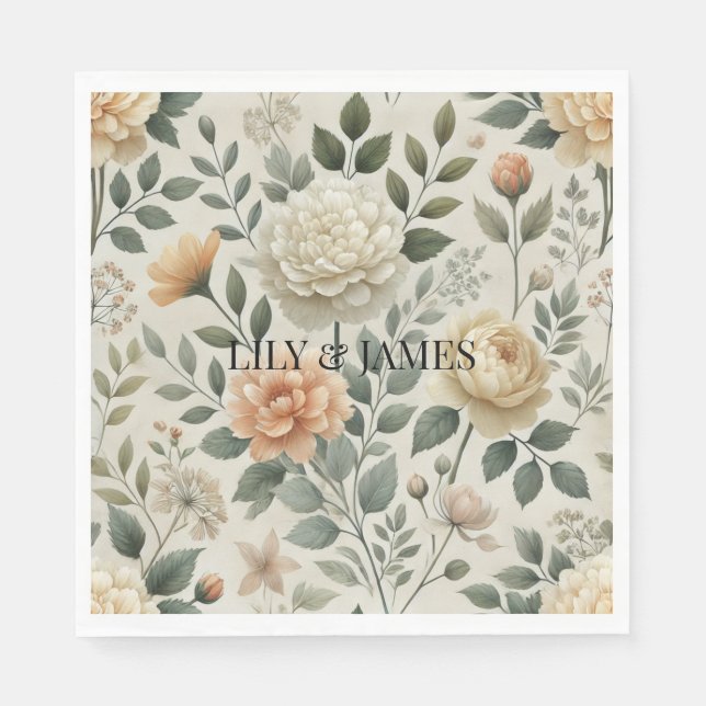 Butter Yellow Watercolor Floral Elegant Modern  Napkin (Front)