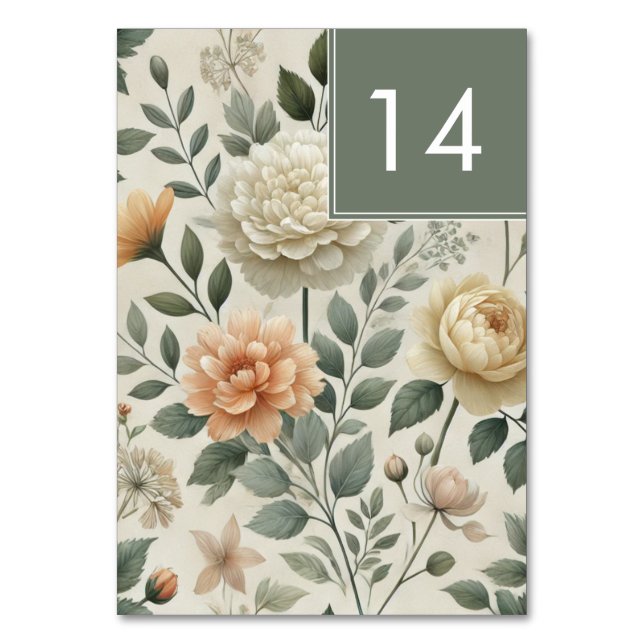 Butter Yellow Watercolor Floral Elegant Wedding  Table Number (Front)