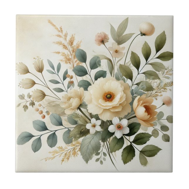 Butter Yellow Watercolor Floral Spring & Summer Tile (Front)
