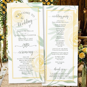 Butter Yellow Watercolor Roses Elegant Wedding Programme
