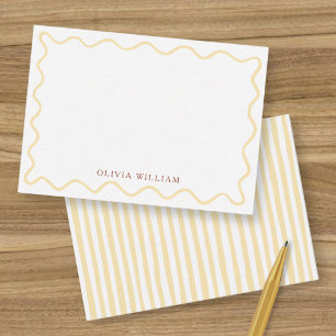 Butter Yellow Wavy Border Striped Custom Name Card