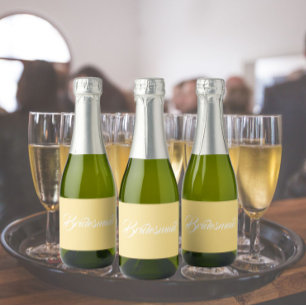 Butter Yellow Wedding Bridesmaid Stylised Script Sparkling Wine Label