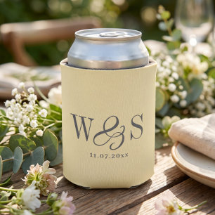 Butter Yellow Wedding Couples Initials Can Cooler