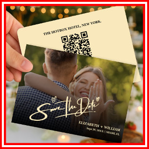 Butter Yellow Wedding Photo QR Code Elegant Save The Date