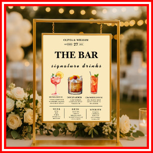 Butter Yellow Wedding Signature Drinks Bar Menu  Poster