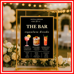 Butter Yellow Wedding Signature Drinks Bar Menu Poster