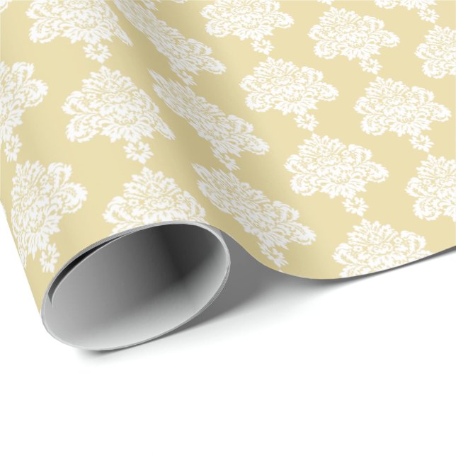 Butter Yellow | White Damask Wrapping Paper (Roll Corner)