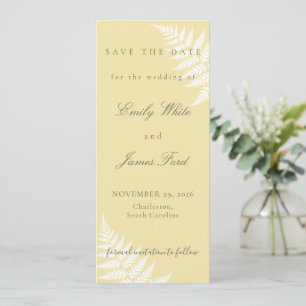 Butter Yellow White Fern 4x9.25 Simply Elegant Save The Date