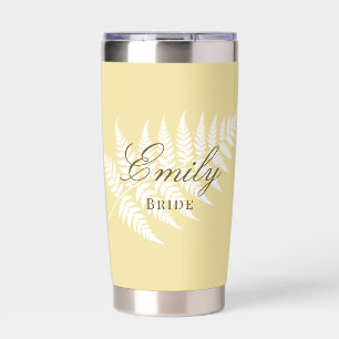 Butter Yellow White Fern Elegant Pastel Bridal Insulated Tumbler