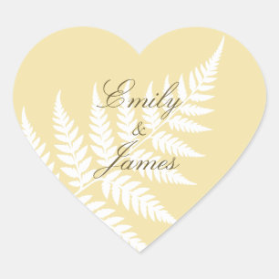 Butter Yellow White Fern Romantic Botanical Heart Sticker