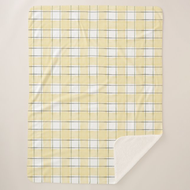 Butter Yellow White Plaid Stripes Birthday Sherpa Blanket (Front)